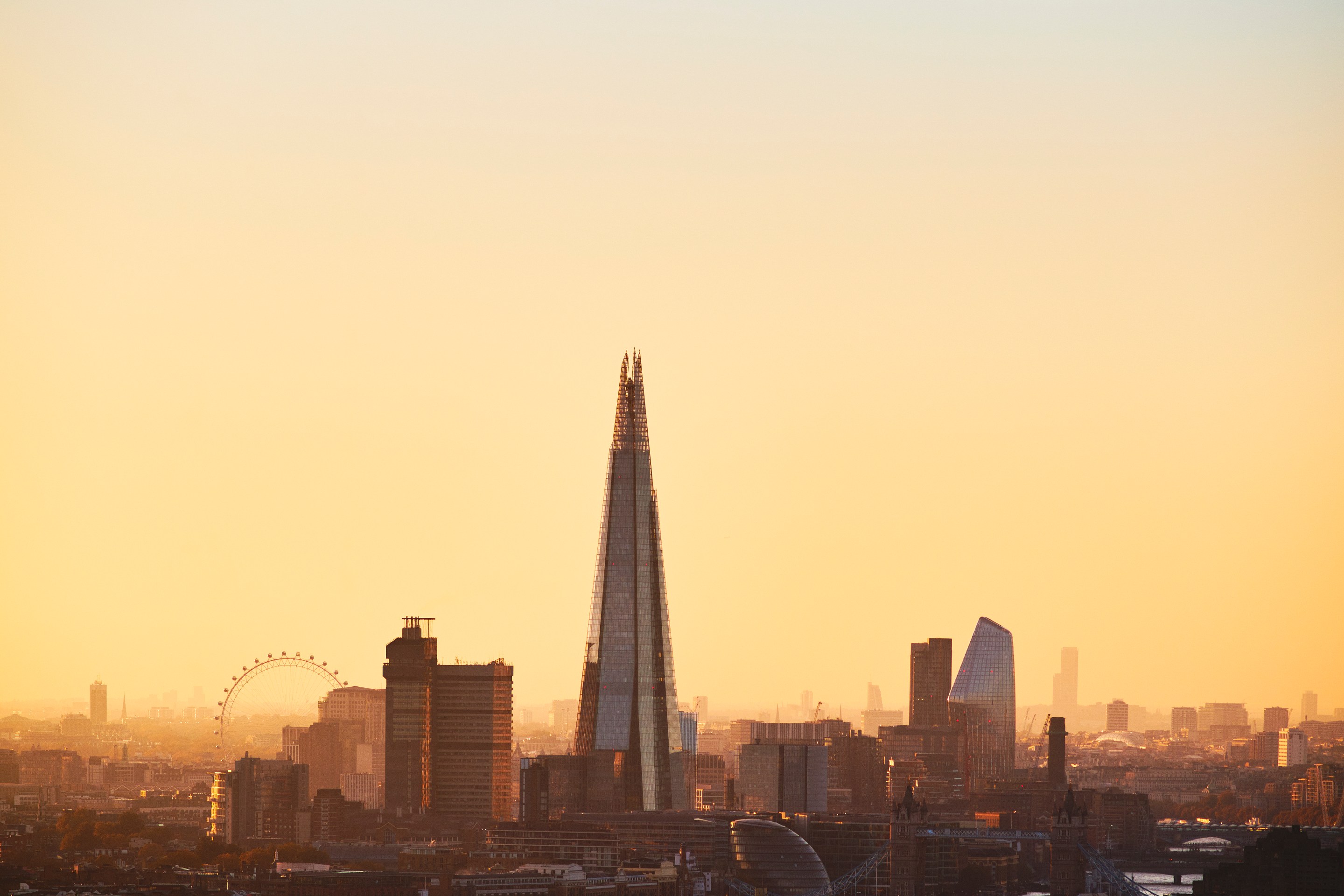 the shard london at evening skyline