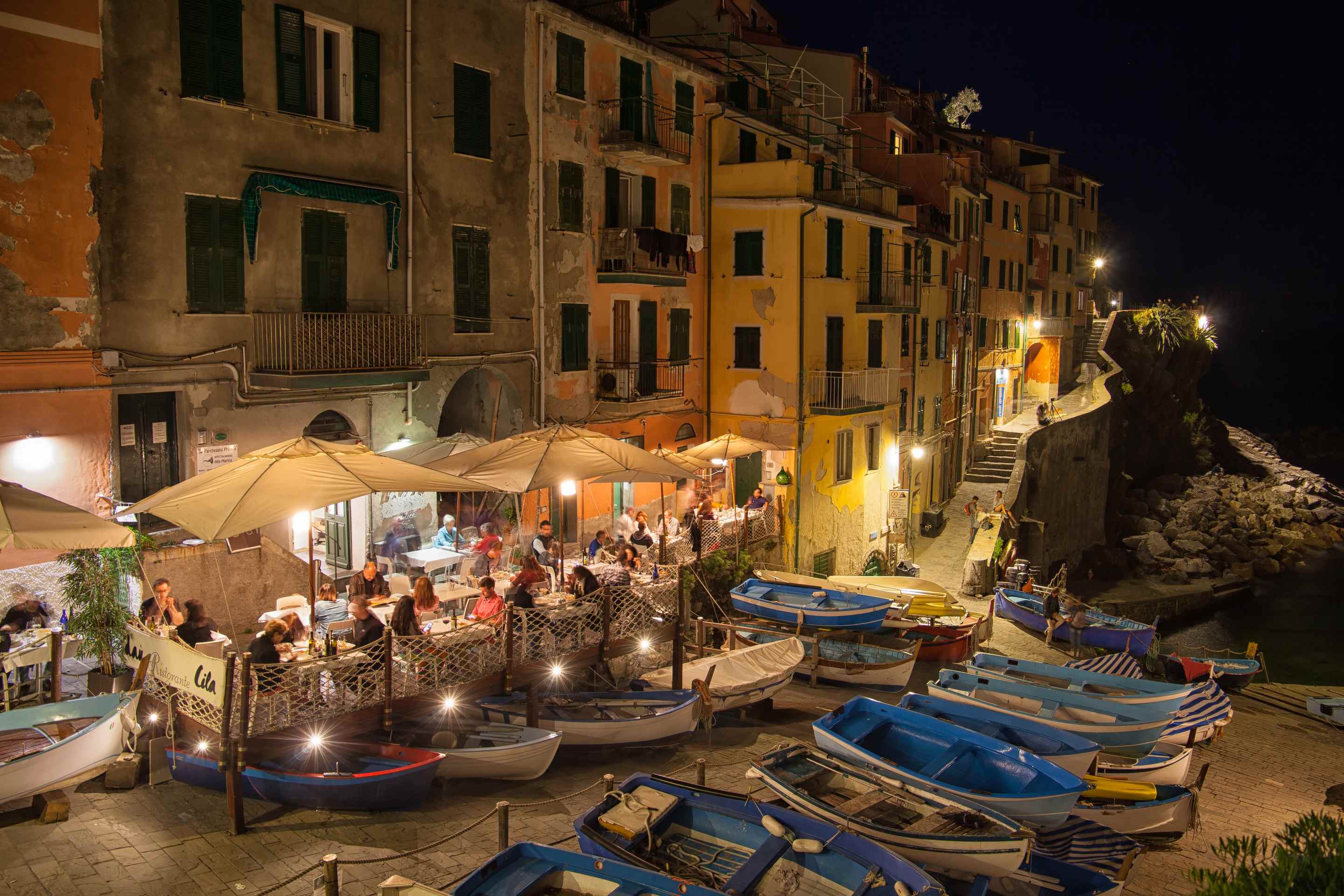 restaurant on italian coast in evening