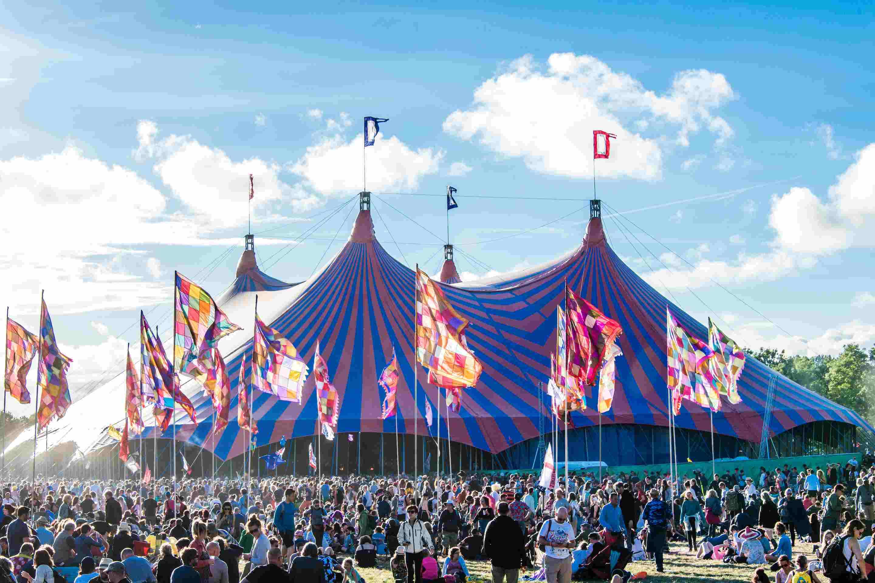 Tent and people at Glastonbury Festival in the UK