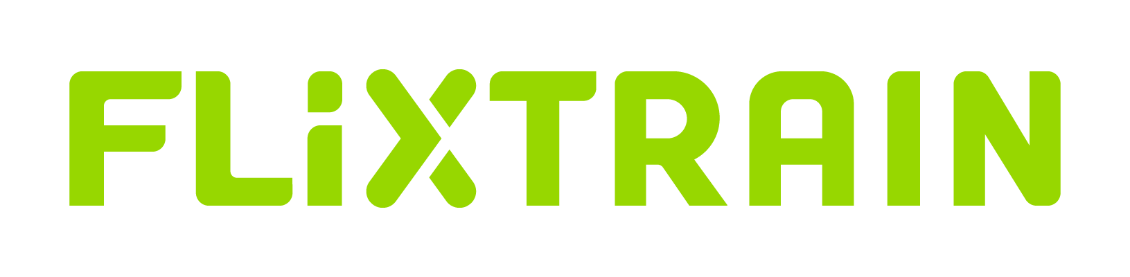 Flixtrain logo - the word Flixtrain in capital letters coloured lime green