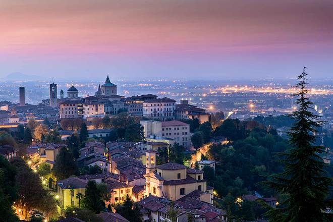 First light at high city in Bergamo
