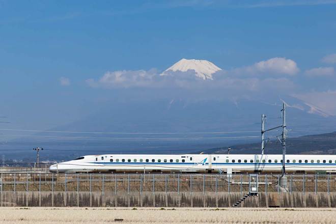 View of Mt Fuji and Tokaido Shinkansen, Shizuoka, Japan
