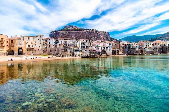 Beautiful view of cefalu, little town on the sea in Sicily, Italy