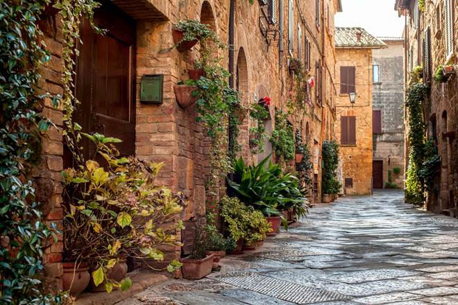 The old town and the streets of the medieval period, Pienza, Italy.