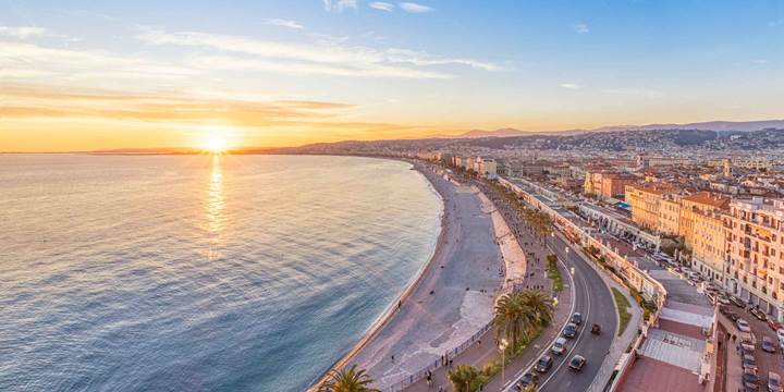 Coast of Azure at sunset in Nice, France