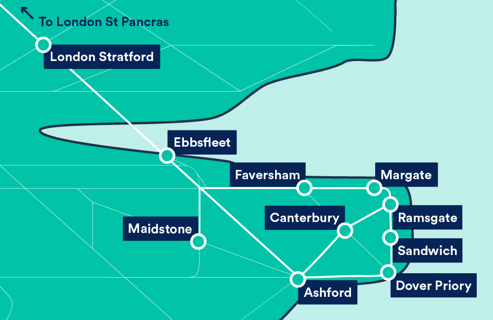Kent high-speed train route map