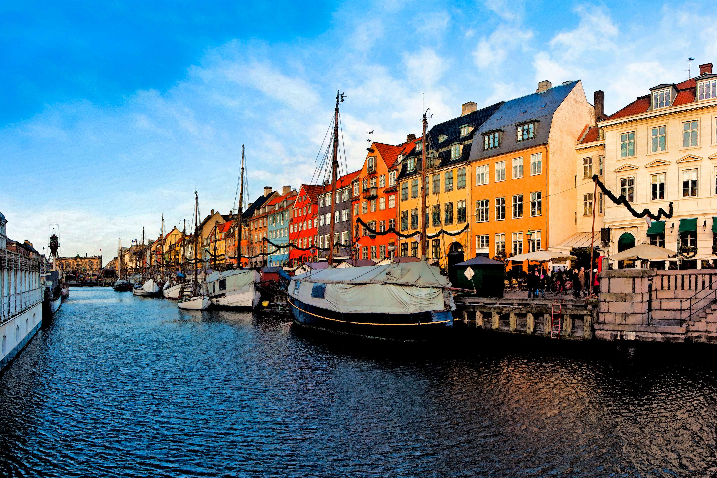 Canal and colourful houses in centre of Copenhagen, Denmark