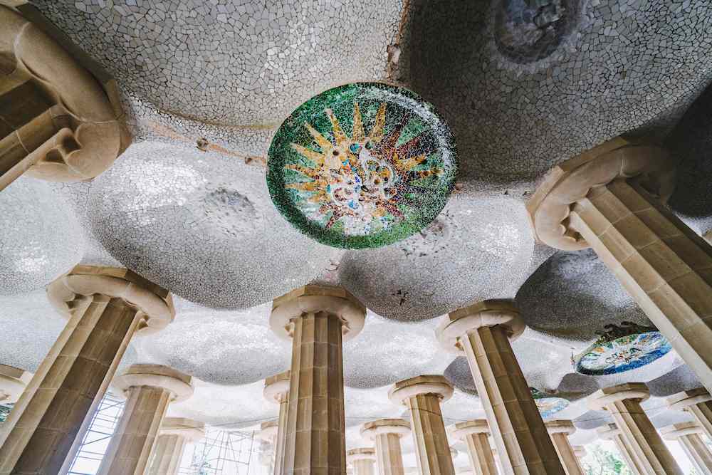 Hypostyle Room in Park Guell in Barcelona