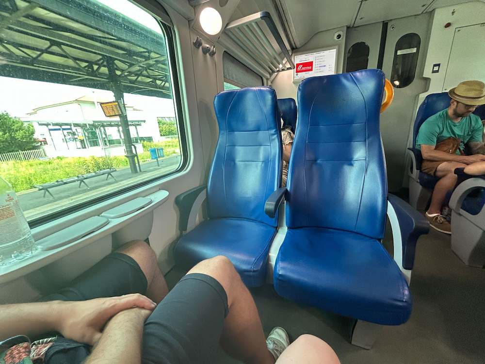 Leather seats on a Trenitalia Intercity train