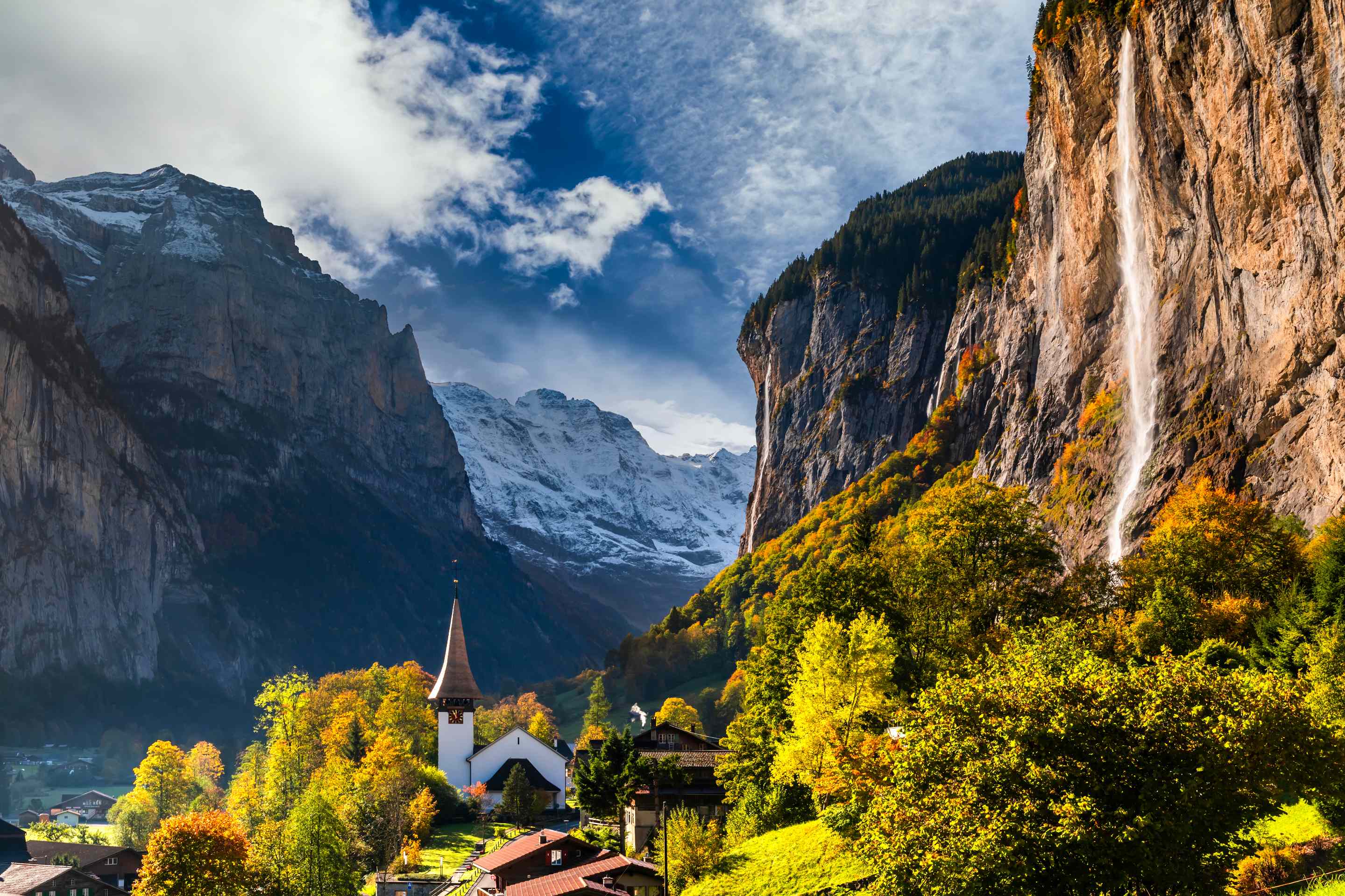 staubbach falls next to small village