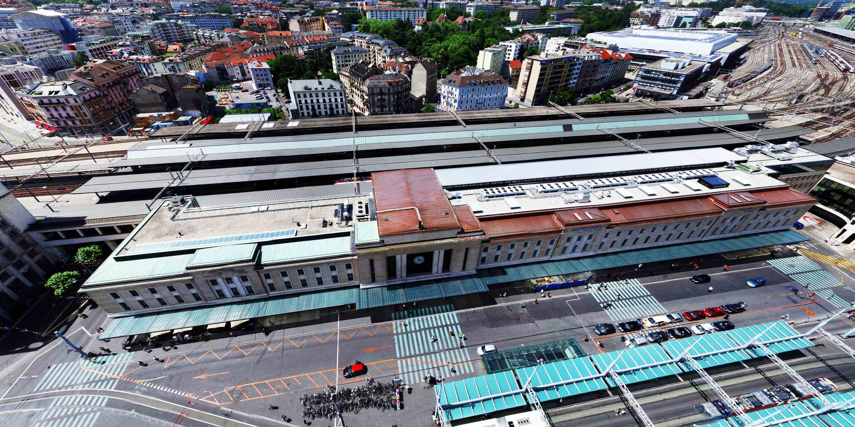 Aerial shot of Geneva station