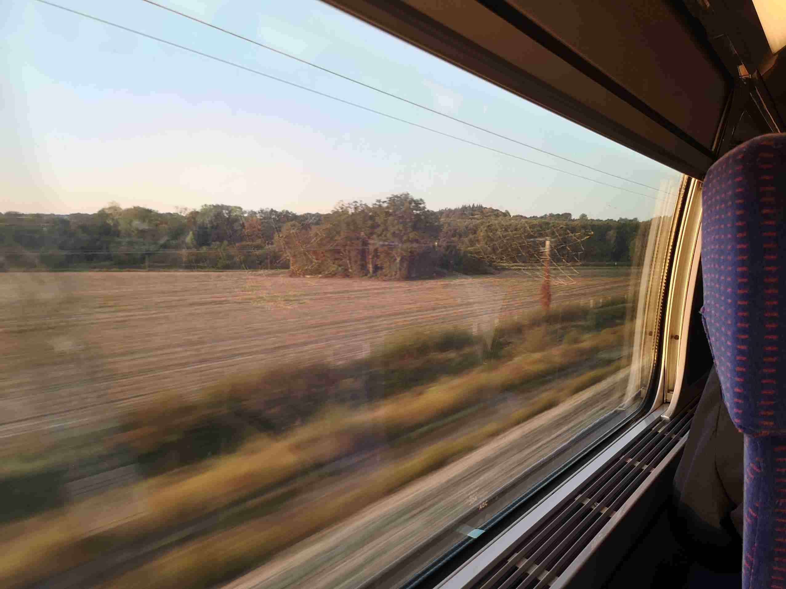 A view from the train window on a journey from Nantes to Paris