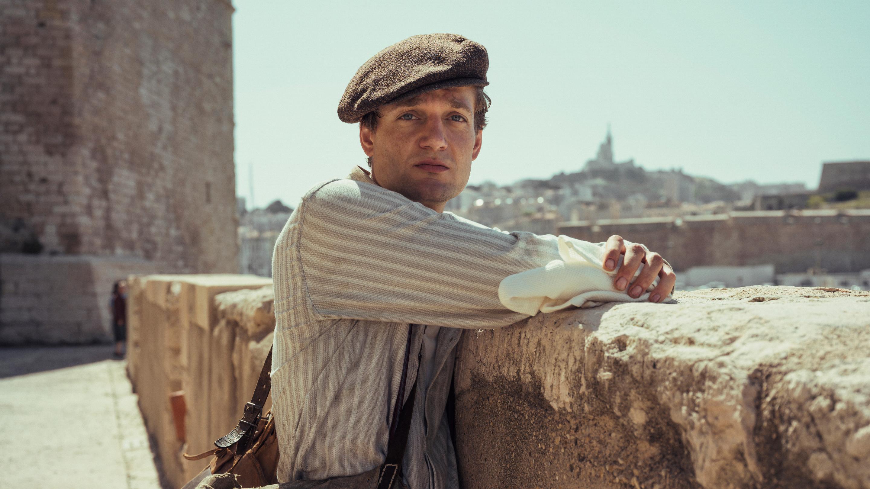 Lucas Englander in Netflix's Transatlantic, with Marseille in background