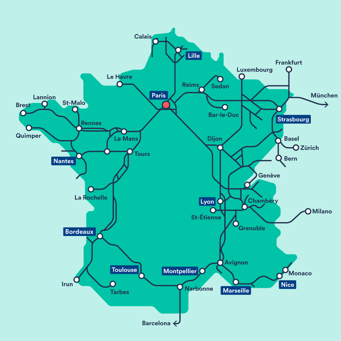 carte des lignes TGV france