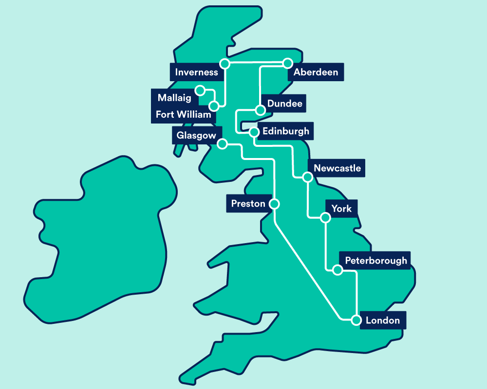 Map of trains to Scotland from England